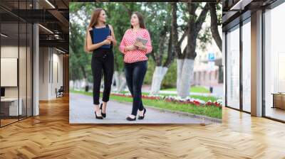 Business meeting of two girls in the park Wall mural