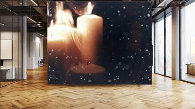 candle light isolated black with snow Wall mural