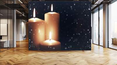 candle light isolated black with snow Wall mural