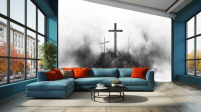 Christian wooden cross. Easter, symbol of Christianity illustration sketch Wall mural