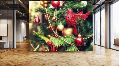 Christmas tree decorated toys new year Wall mural