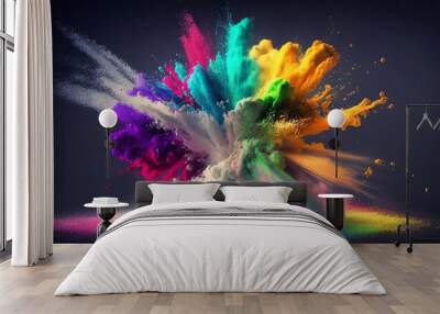 Clouds of colorfull holy powder. Generative AI Wall mural