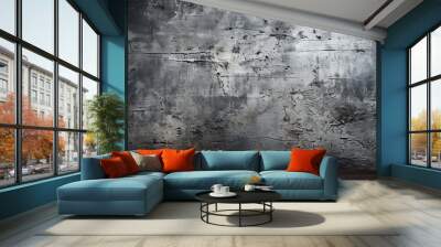 cracked concrete wall covered with gray cement surface as background Wall mural