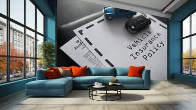 Documents for vehicle insurance. Car insurance policy. Auto insurance policy. Forms for registration of an insurance contract. Wall mural