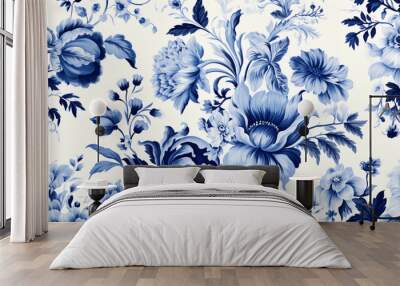 Floral in blue and white. abstract botanical pattern. Wall mural