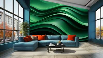 Green volume waves abstract background, nature eco wallpaper or presentation backdrop, abstract Wall mural