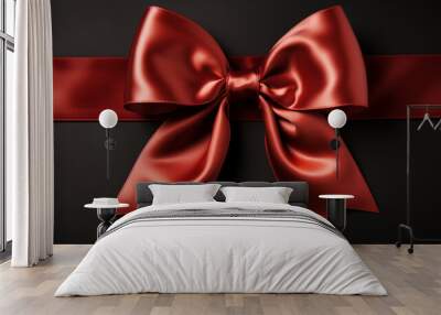 greeting card with realistic red bow on a black background Wall mural