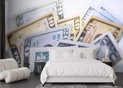 Group of money stack of 100 US dollars banknotes a lot of the background texture. Cash money in a large pile as a finance background. Wall mural