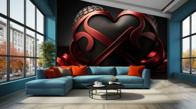 Happy mother's day 3d realistic background illustration with pink heart shaped ribbon Wall mural