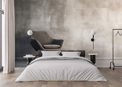 Interior modern living - Grey wall with white chair on concrete floor Wall mural