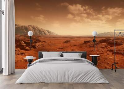 Landscape on the planet Mars, surface is a picturesque desert on red planet. artwork Wall mural