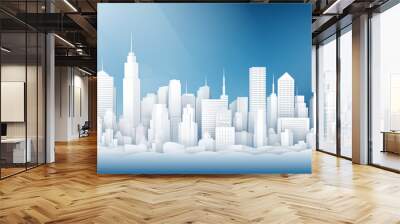 Light gray cityscape background. Monochrome urban landscape with street. Modern architectural panorama in flat style. Wall mural