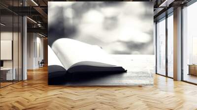 open book and a table black and white Wall mural