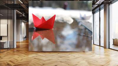 paper boat in a pool Wall mural