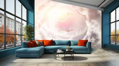 Planet pierces through the clouds Wall mural