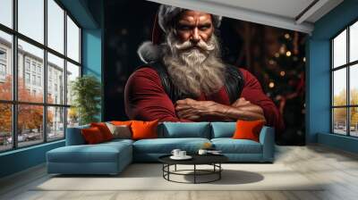 Portrait of handsome old santa hipster Wall mural