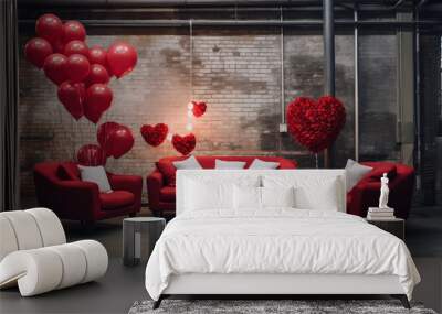 red balls in the form of heart near the sofa in the room Wall mural