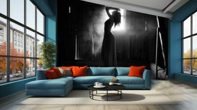 Silhouette of a girl black and white photo Wall mural