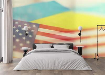 Solidarity war. Politics. The flags are on the table. The concept of support in a military conflict. Wall mural