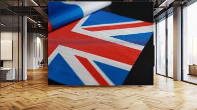 The concept of diplomatic relations. Flag of the United States of America and the Russian Federation. Sanctions pressure in politics. Wall mural