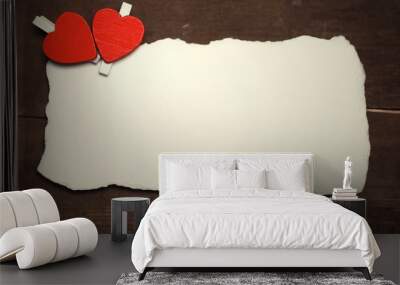 white sheet of paper love notes and heart shape Wall mural