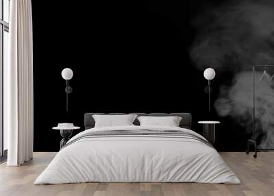 White smoke on a black background. Texture of smoke. Clubs of white smoke on a dark background for an overlay Wall mural