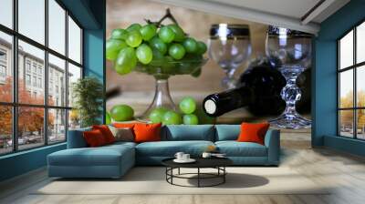 wine bottle book and glass grape Wall mural