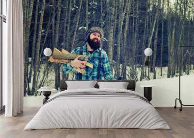 winter man axe wood Wall mural