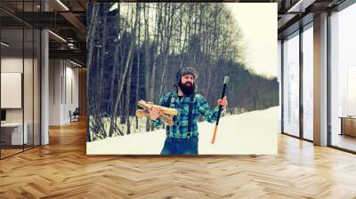 winter man axe wood Wall mural