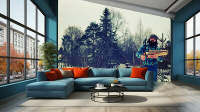 winter man axe wood Wall mural