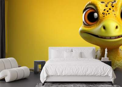 cute cartoon character lizard dinosaur on yellow isolated background with copy space Wall mural