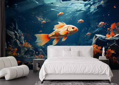 exotic tropical goldfish gold fish swims underwater in ocean in an aquarium Wall mural