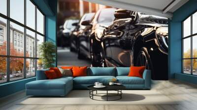 luxury modern black car close-up. Generative AI Wall mural