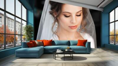 portrait of a pretty bride with makeup and hair styling Wall mural