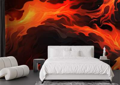 seamless pattern with red flame of burn fire on black background Wall mural