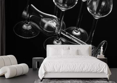 glass of wine on black on a black background Wall mural