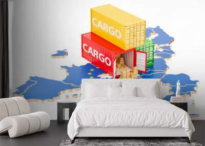 Cargo Shipping and Delivery from European Union concept, 3D rendering Wall mural