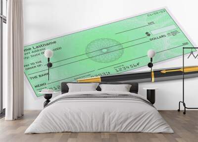 cheque with fountain pen, 3D rendering Wall mural