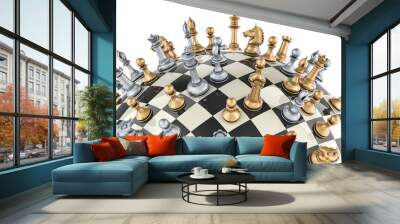 Chess board as checkered sphere with chess pieces. 3D rendering isolated on transparent background Wall mural