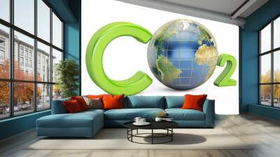 CO2 inscription with globe, pollution concept. 3D rendering Wall mural