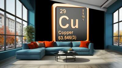 Copper Cu chemical element. 3D rendering Wall mural