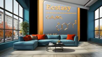 Ecstasy 3,4-Methyl​enedioxy​methamphetamine (MDMA). Icon, chemical formula, molecular structure. 3D rendering Wall mural