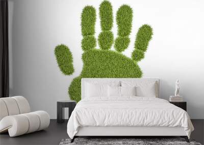 Grass human hand print, 3D rendering Wall mural