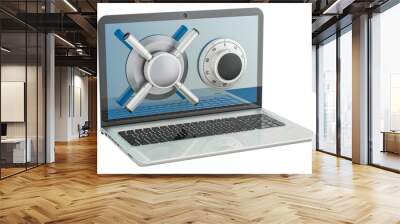 Laptop computer with safe combination lock, 3D rendering isolated on transparent background Wall mural