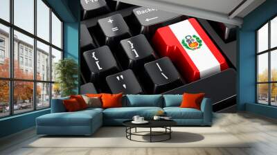 Peruvian flag painted on computer keyboard. Online business, education, shopping in Peru concept. 3D rendering Wall mural