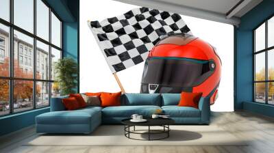 Racing helmet with chequered flag, 3D rendering Wall mural