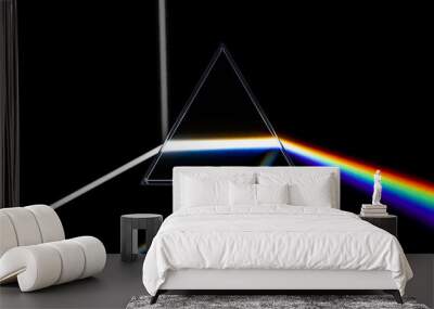 Rainbow light prism. Optical glass pyramid with visible spectrum wave rays vector illustration, 3D rendering Wall mural