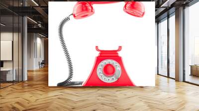 Red vintage phone with lifted handset receiver. 3D rendering isolated on transparent background Wall mural