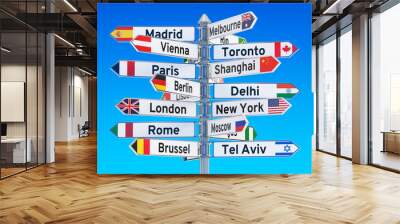 signpost with names of cities, 3D rendering Wall mural