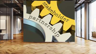 Stakeholder Partnership concept on the gearwheels, 3D rendering Wall mural